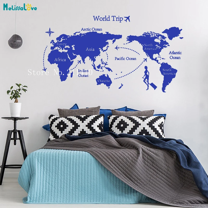 World Map Wall Sticker English Annotation of the Ocean and Continents Home Decor For Living Room Self-adhesive Art Murals YT676