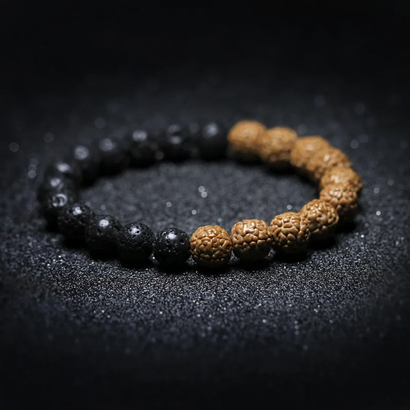 Natrual Lava Rock Stone Cedar Rudraksha Seed  Strand Bracelet Prayer Mala Tasbih Rustic Man\'s  Jewelry Tibetan Buddhism Inspire