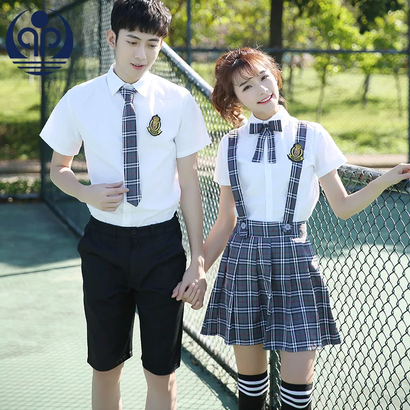 Summer School Uniform for Girls Short Seeve Shirt + Plaid Skirt Japanese Style Korean Students Uniform Sailor Suits D-0580