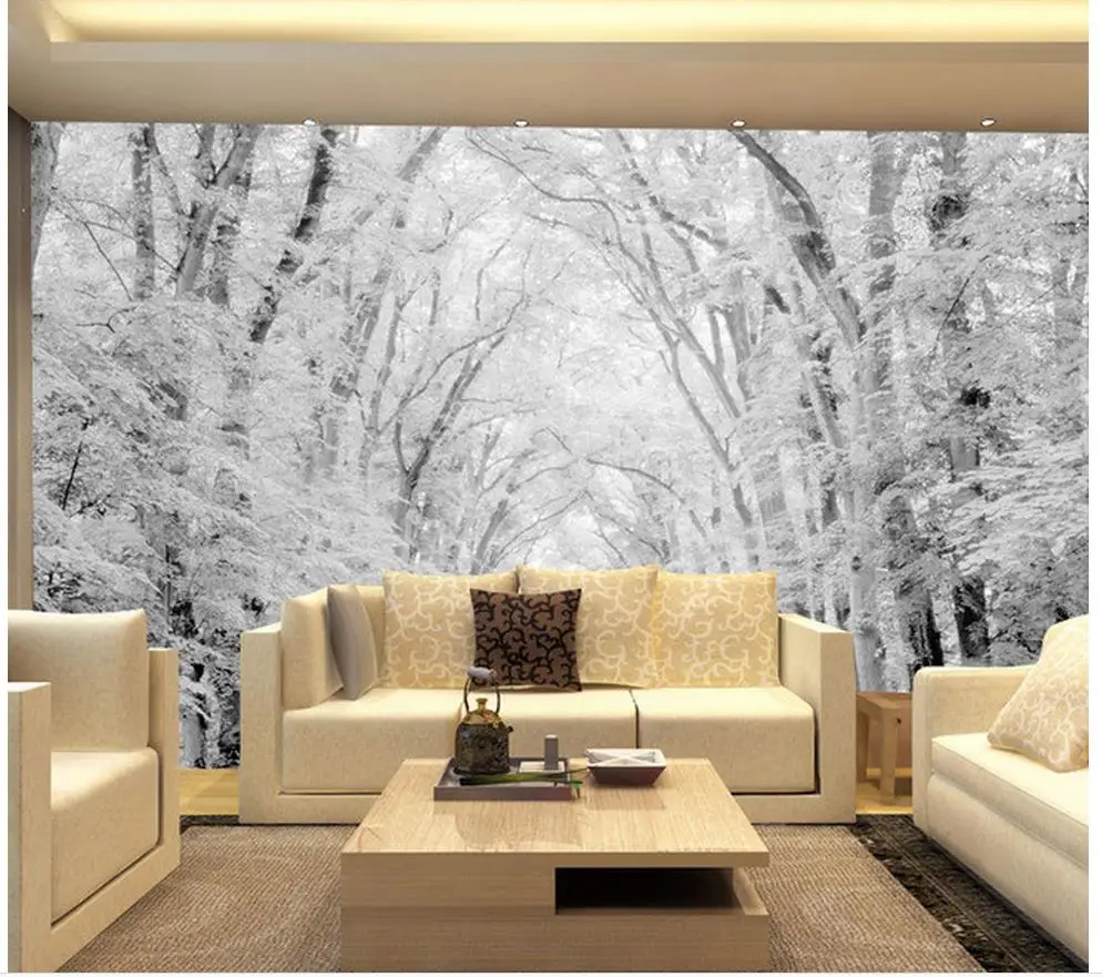 

3d landscape wallpaper mural 3d wallpaper Woods snow scene TV wall murals photo 3d wallpaper