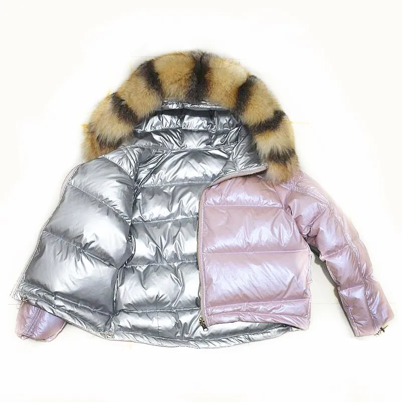 Double-Faced Duck Down Jacket, Natural Crystal Fox Fur, Large Collar, Thick Fur with Hat, Coat, Double-Sided, Ladies, New