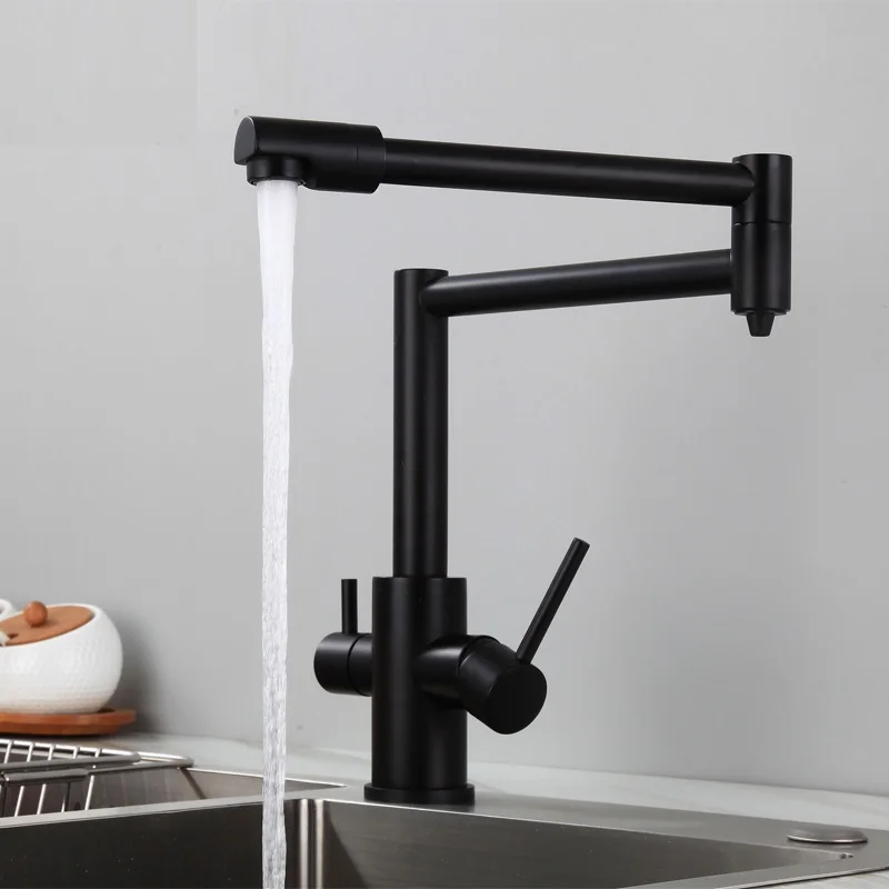 MTTUZK Brass Black Kitchen Folding Faucet With Pure Water Cold Hot Kitchen Modern Drinking Water 3 Way Filtered Faucet Mixer
