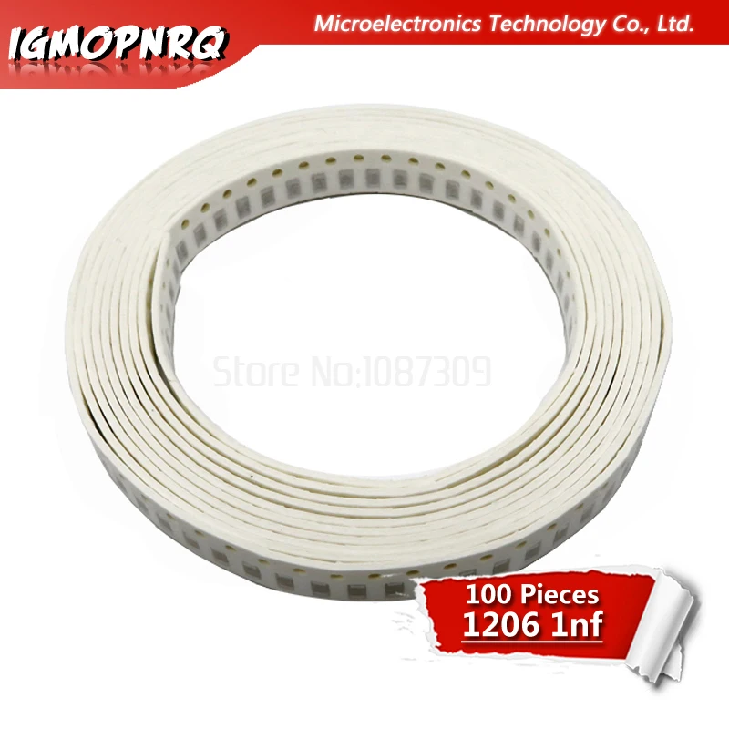 100pcs 1nF X7R Error 10% 50V 1206 102 smd capacitor
