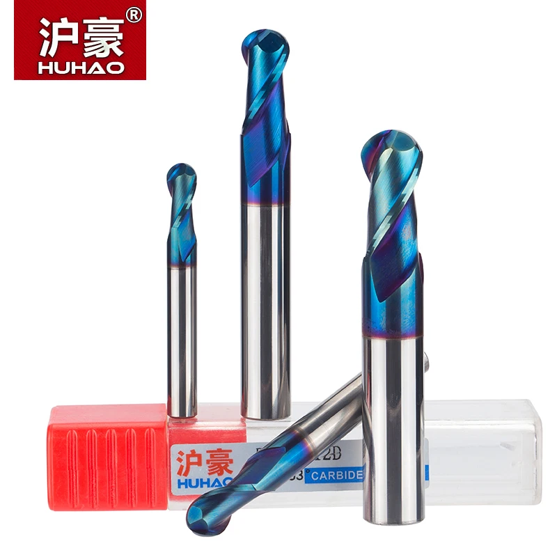 HUHAO Ball Nose Milling Cutter HRC63 Ultrafine Tungsten Carbide Cutter CNC Tool End Mill Ball Milling Cutter For Steel Copper