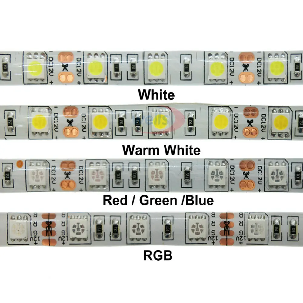 5M/lot DC12V 5050 SMD 60LEDs/m White/Warm White/Red/Green/Yellow/Blue/Pink/RGB/UV/RGBW/RGBWW Flexible Led Strip Light tape