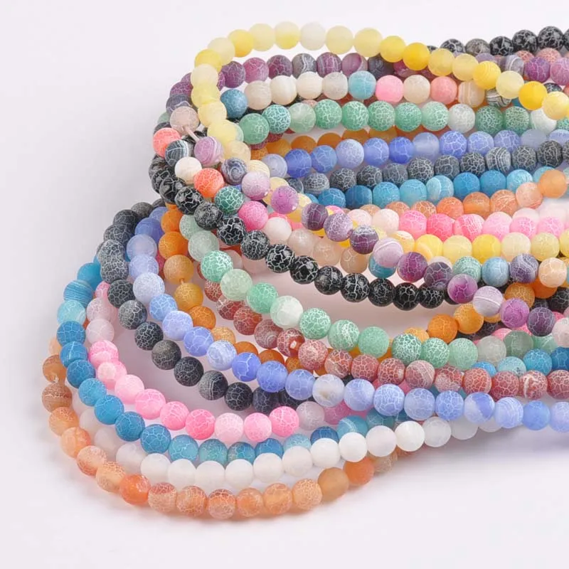 6mm 24pcs Mysterious Nature Stone Frost Cracked Dream Fire Dragon Veins Agat Beads fashion jewelry TRS0252X