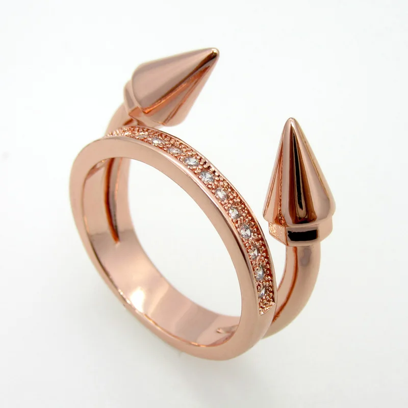 Luxury Brand Jewelry Nail Rings Cubic Zircon Engagement Ring Hypoallergenic Copper Gold Color Wedding Rings For Women