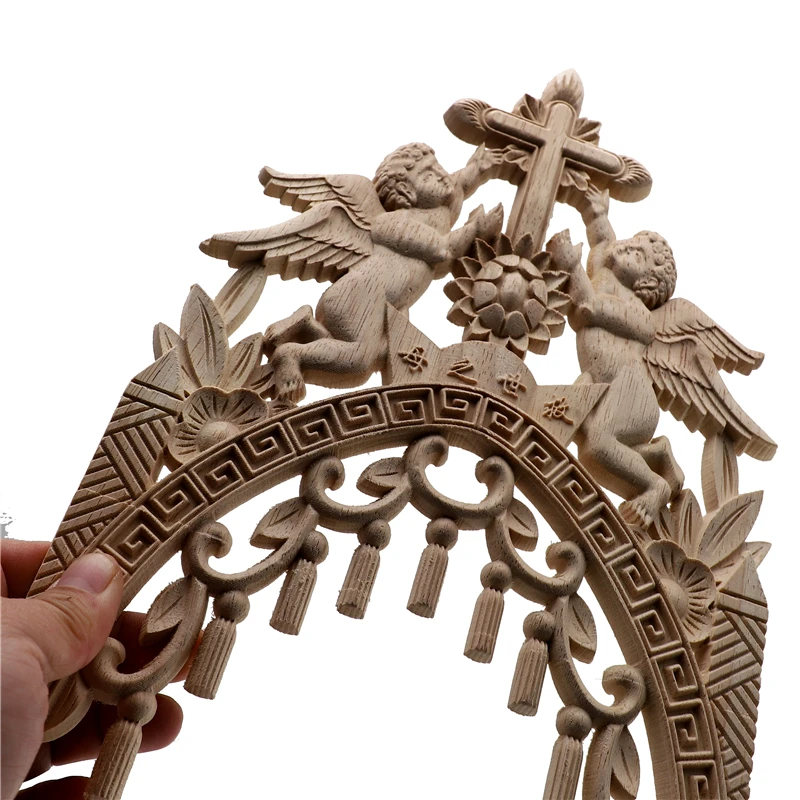 Wood Carved Corner Onlay Applique Frame Door Decorate European Solid Carved Accessories Buddhist Altar Cross Wooden Miniatures
