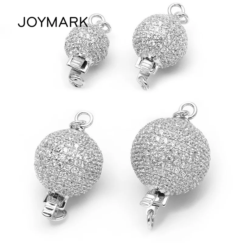 JOYMARK New Arrival 8mm10mm 12mm 14mm Zircon Micro Pave 925 Sterling Silver Round Box Clasps For Pearl Jewelry SC-BC208