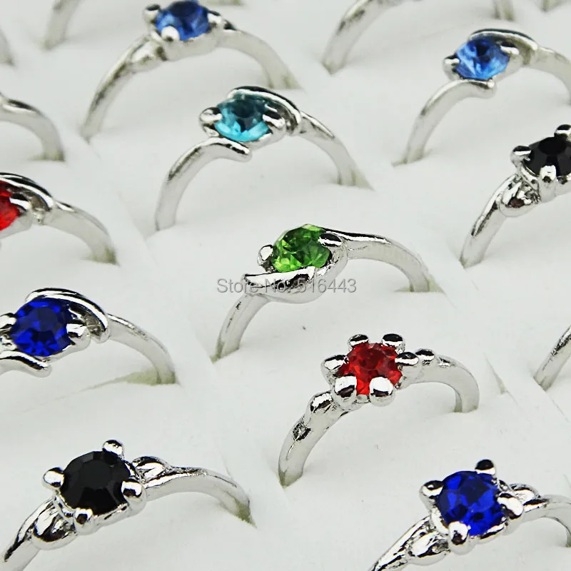 

Hot Sale 2014 Big Promotion 100pcs Mix Color Top Czech Rhinestones Fashion Women Silver Plated Rings Wholesale Jewelry Lots A162