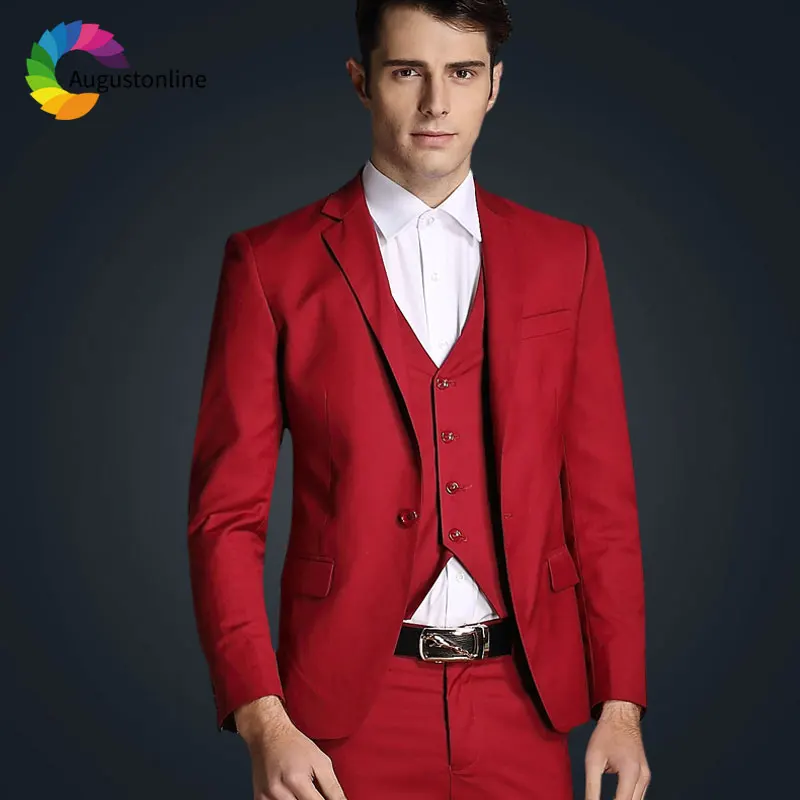 

Burgundy Men Suits Groom Wedding Suit Burgundy Groomsmen Tuxedo 3 Piece Jacket Pants Vest Best Man Blazer Costume Homme Ternos