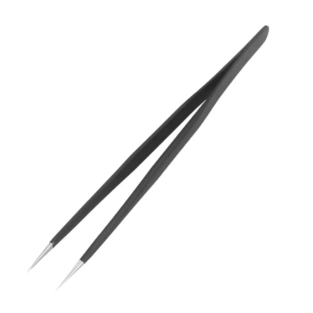 UXCELL Hot Sale 14cm Solver Tone Black Metal Hand Tool Pincers Straight ESD Tweezers