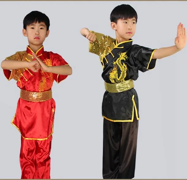 

Детская одежда Nanquan, длинные эластичные шелковые костюмы, Wushu, одежда для файтинга, соревнований, Kungfu, вышитый дракон с блестками