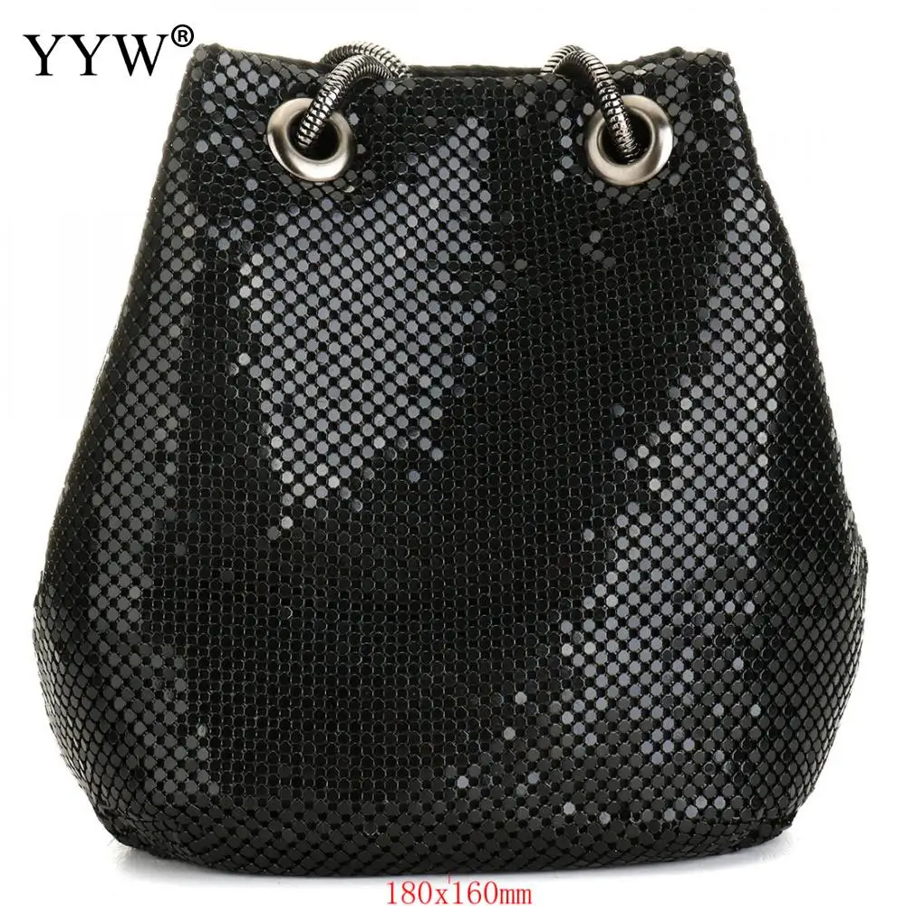 black Fashion Chain Shoulder Bag Evening Party Bucket Sequin Bag For Women 2020 Sliver Gold Purse girl Handbags Female dropship