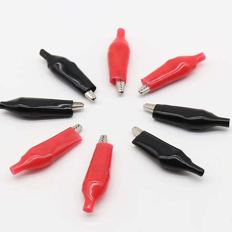 20pcs/lot 45MM Metal Alligator Clip G98 Crocodile Electrical Clamp for Testing Probe Meter Black and Red with Plastic Boot