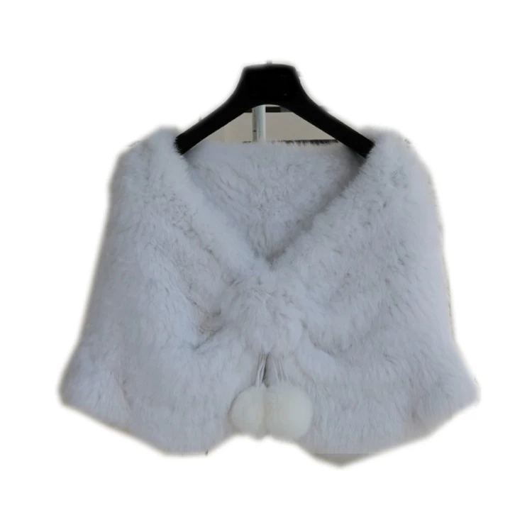 2019 new high quality Free Shipping Natural Rabbit Fur Coat Short Sleeves, Real Rabbit Fur Knitted Cape Bride Dress Fur Shawl