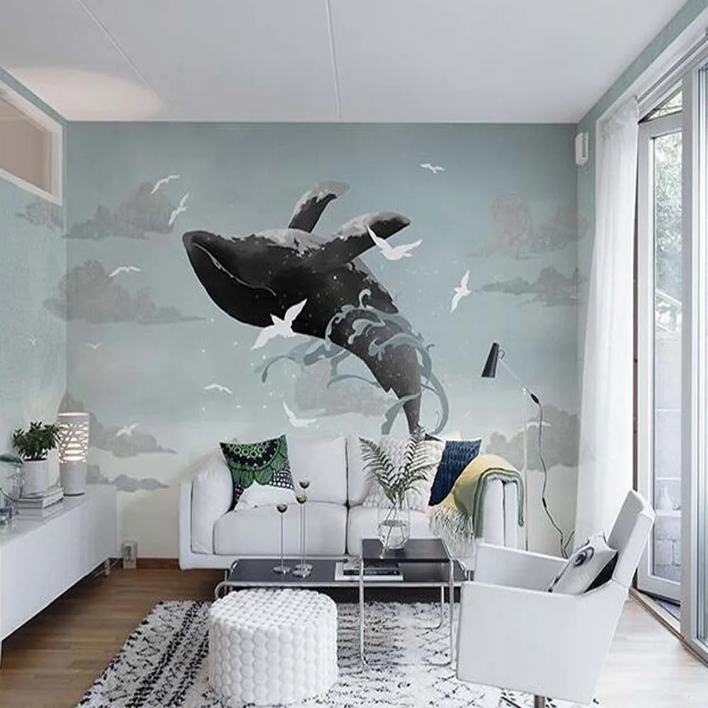 

Painting Sky Whale Mural Wall Paper 3d Photo Murals Animal for Living Room TV Background Cetacean Vinyl papers Decor