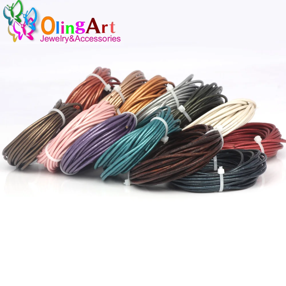 OlingArt 1.5mm 5 m/lotto Craft multicolore tondo in vera pelle cavo/orecchini fai da te bracciale collana girocollo creazione di gioielli