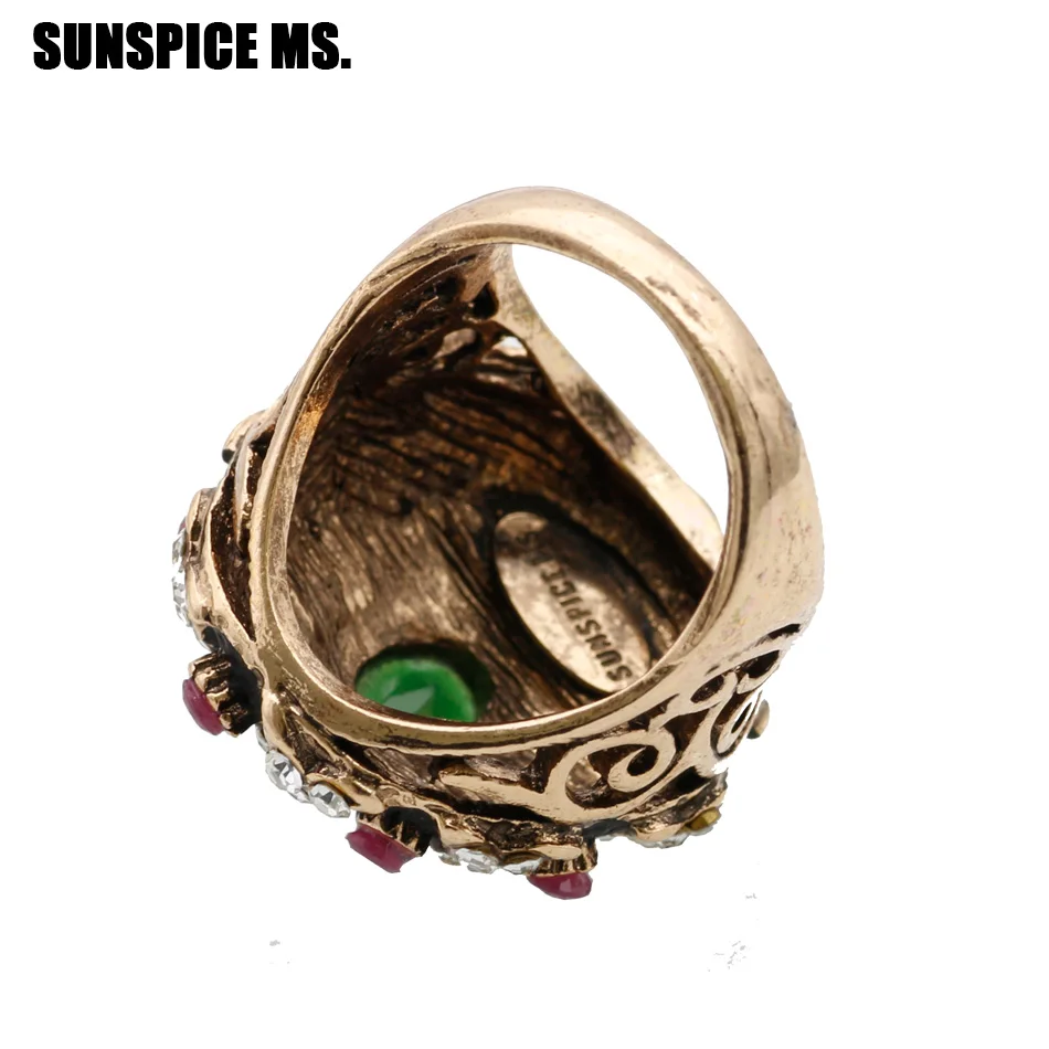 SUNSPICE MS.  Turkish Antique Rings For Women Gold Color Vintage Wedding Bands Ring Sets Engagement Indian Jewelry Crystal Gift