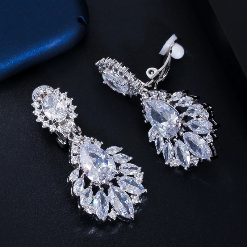 BeaQueen Stunning AAA+ Cubic Zirconia Stone Non Pierced No Hole Earrings Female Ear Clip On Bridal Earring without Piercing E156