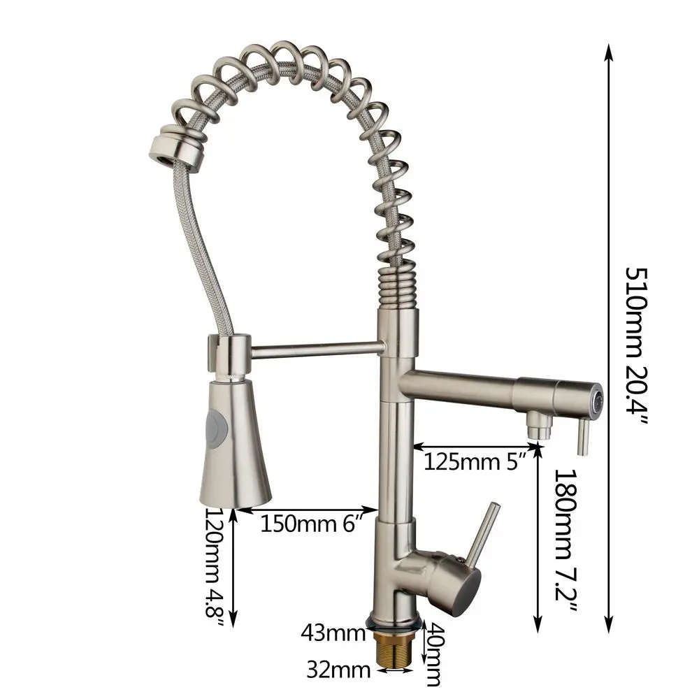 Nickel Brush Spring Dual Spout Pull Down Spray Mixer Two Function Kitchen Basin Mixer Faucet Vessle Sink Tap