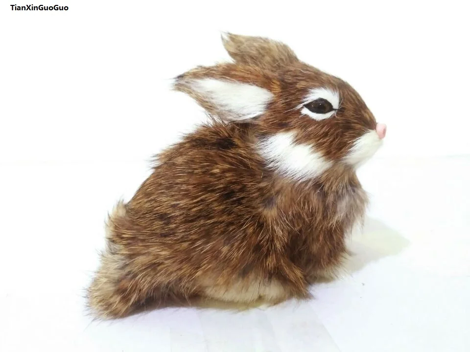 

about 14x7x10cm brown furs rabbit plastic&fur rabbit hard model craft home decoration toy gift w2805