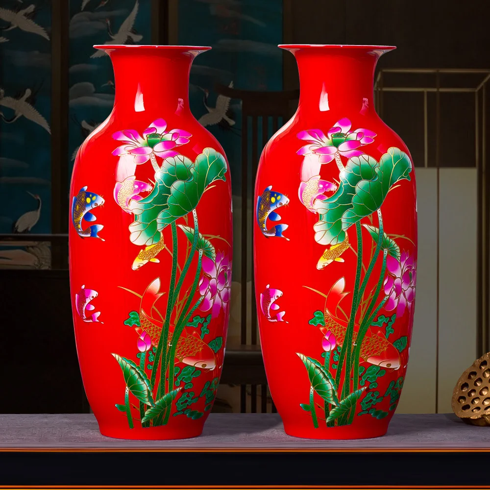 

Jingdezhen Ceramic Vase Modern Chinese Style Lotus Fish Vase Wedding Gifts Home Handicraft Furnishing Articles