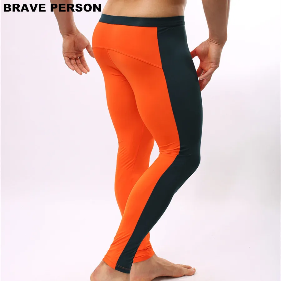 BRAVE PERSON Men's Fashion Soft Tights Leggings Pants Nylon Spandex Underwear Pants Bodybuilding Long Johns Men Trousers B1601