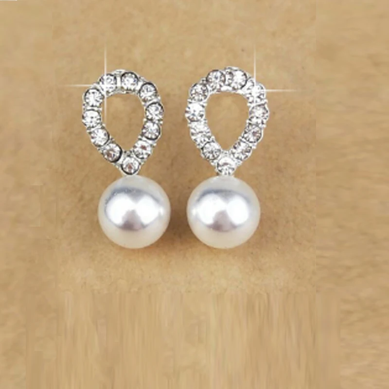 New Brand Imitation Pearl Waterdrops Shape Stud Earrings For Women Silver Color Rhinestone Piercing Earring Bijoux Brincos