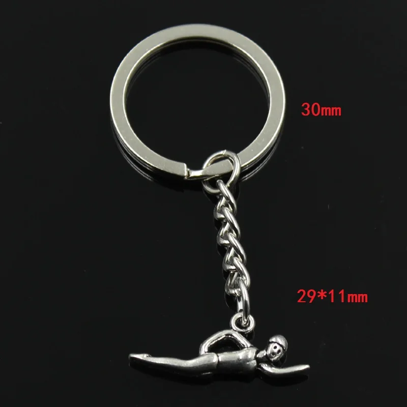 Fashion 30mm Key Ring Metal Key Chain Keychain Jewelry Antique Silver Color Plated Swimming Swimmer Sporter 29x11mm Pendant