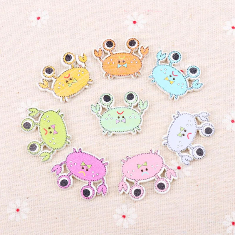 Mix Colours Crab Pattern Wooden Buttons 2 Holes Handmade Sewing Scrapbooking Crafts Decoration DIY 21x28mm 20pcs T1586-FD