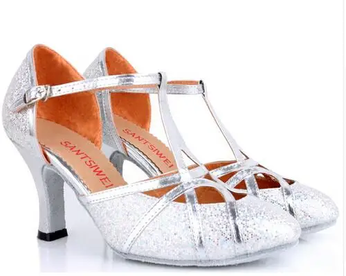 Closed Toe 5cm 8cm Heel Women\'s Silver Gold Shoe High Heeled Latin Ballroom Tango Dance Shoe