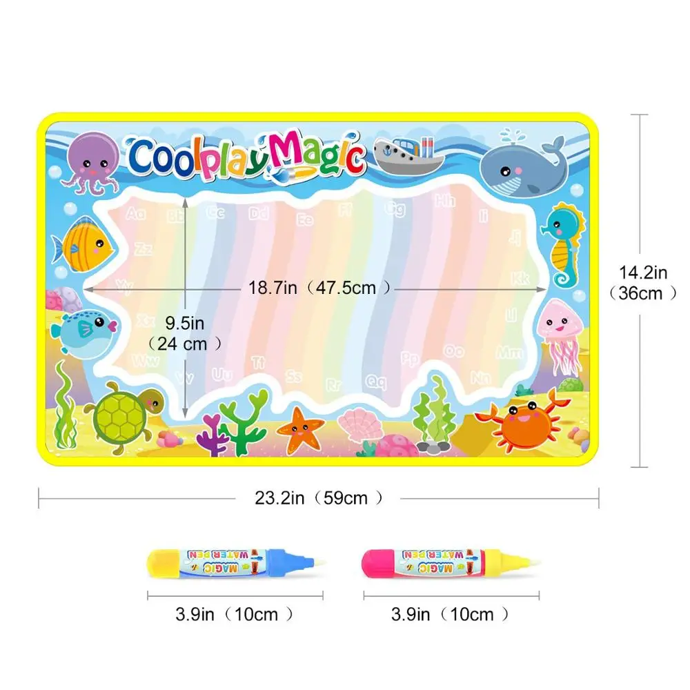 8 Types Water Drawing Mat & 2 Pens Water Doodle Mat Writing Doodle Board Coloring Books Water Painting Rug Kids Educational Toys