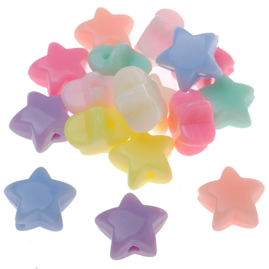 New Arrival 1200pcs/500g 11mm Cute Kawaii Star Beads Acrylic Pastel Colors DIy Jewelry Beading Material Plastic Spacer Beads