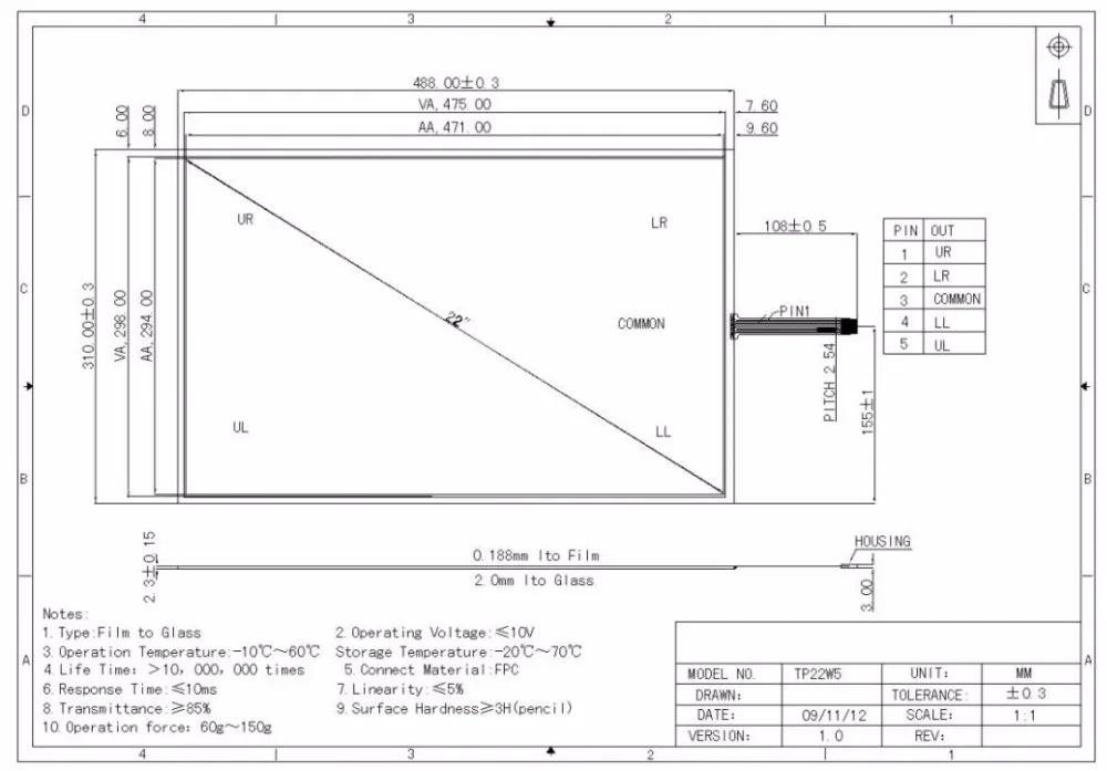 5 Wire 22 inch USB Touch Screen Resistive Touchscreen Glass For photo kiosk/Laptop