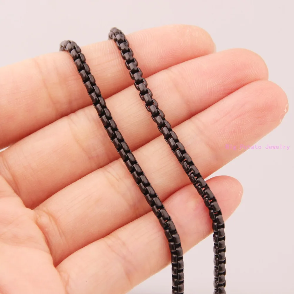 16-40inch Custom Sizes 3MM Wide Classic Black Box Necklace Chain Stainless Steel For Men's Women's Finding Pendant DIY Jewelry