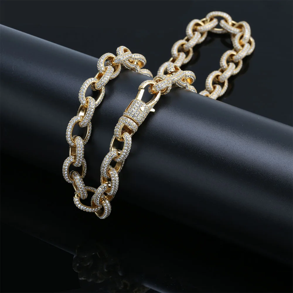 JINAO Hip Hop Micro Pave Zircon Chain 15mmTwisted and Oval Link Chain Necklaces For Women Male Gifts Lobster Clasp