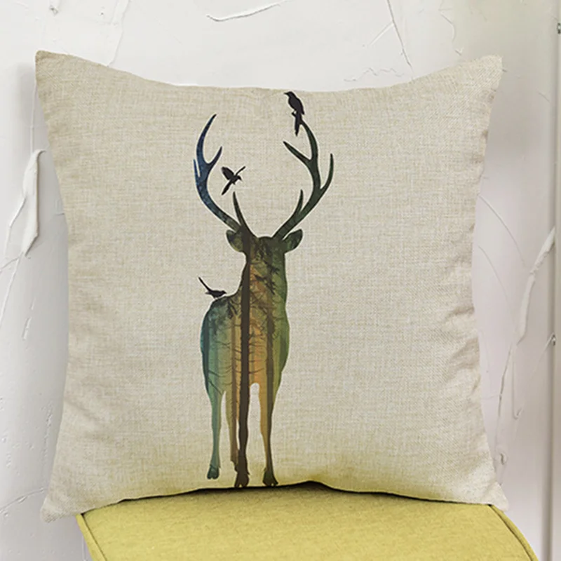 Euro Elk Deer Head Style Cushion Cover Throw Pillows Forest Animal Landscape Design Cotton Linen Home Decor Car Sofa cojines