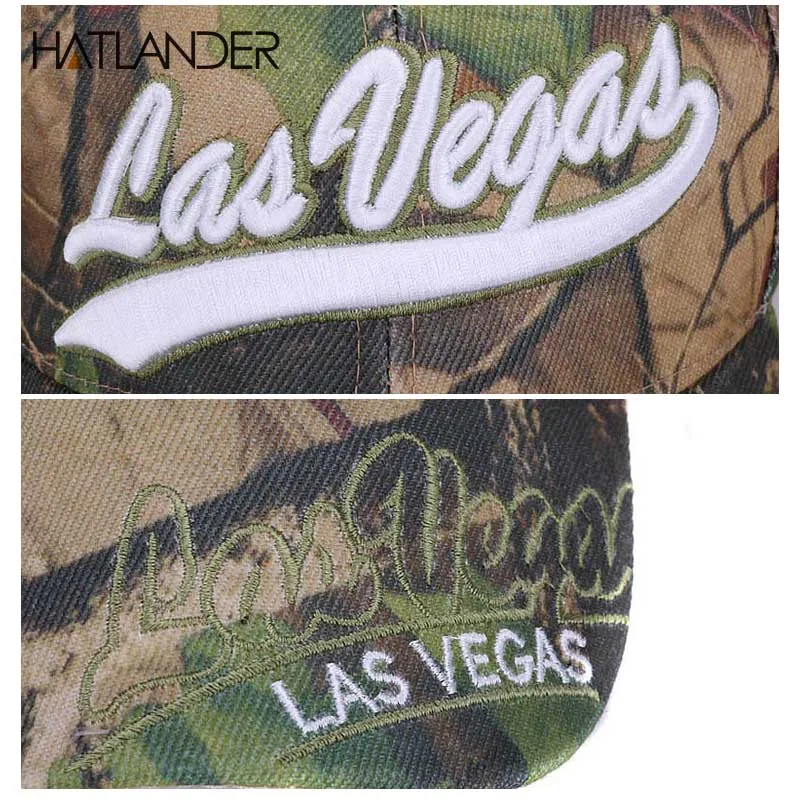 Hatlander Las Vegas leaf camouflage baseball caps summer fishing hats gorras curved letter camo women outdoor sports cap for men