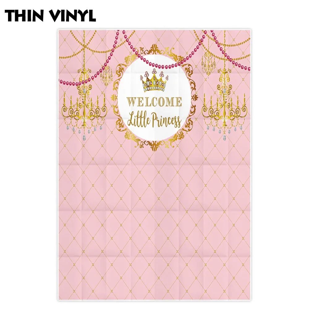 Allenjoy Birthday Photo Background Pink Lattice Golden Girl Welcome Baby Children Princess Decoration Photocall Backdrop Banner