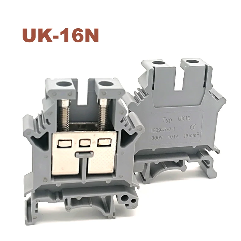 

1Pcs Din Rail Mount Screw Terminal Block Bornier UK-16N Wire Cable Electric Connector Brass Morsettiera 101A 16mm² 6AWG