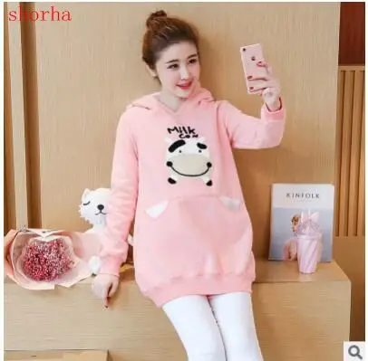 Sweet Maternitcoat Cartoon Maternity Hoodies Thicken Warm Sweatshirt for Pregnant Women Autumn Winter Hooded Pregnancy Pullovers