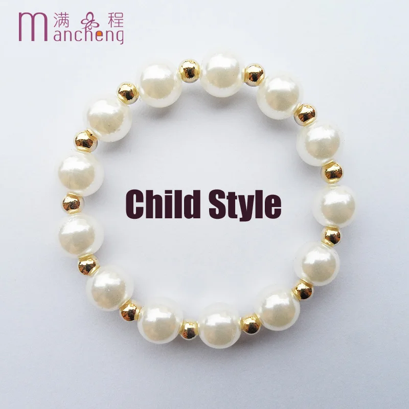 good quality gold color 8MM Pearl beads kids Children's bracelets for girls jewelry Lucky Imitation pearl baby bracelet boys