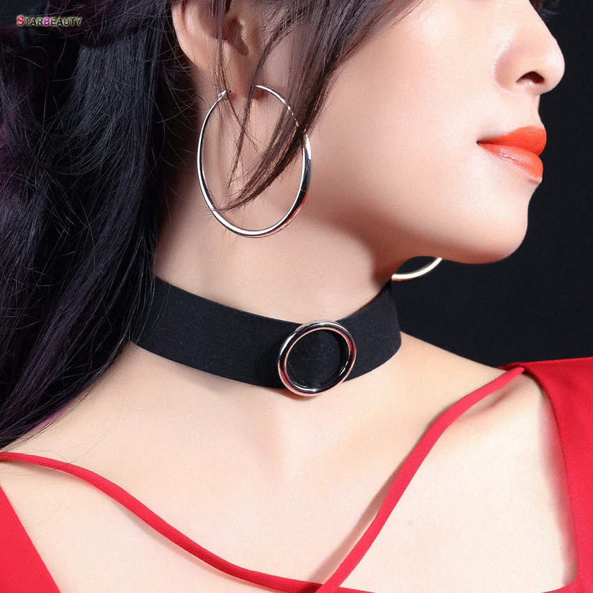 Simple Round Steel Design Choker Necklace Women Jewerly Black Wide Flannel Collar Necklaces Neck Chain Lady Drop Shipping