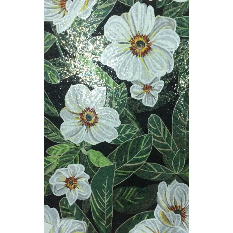 Classic Power Leaf White Flower Glimmer Glass Mural Art mosaic tile Ceiling Floor Wall tile backsplash Decoration