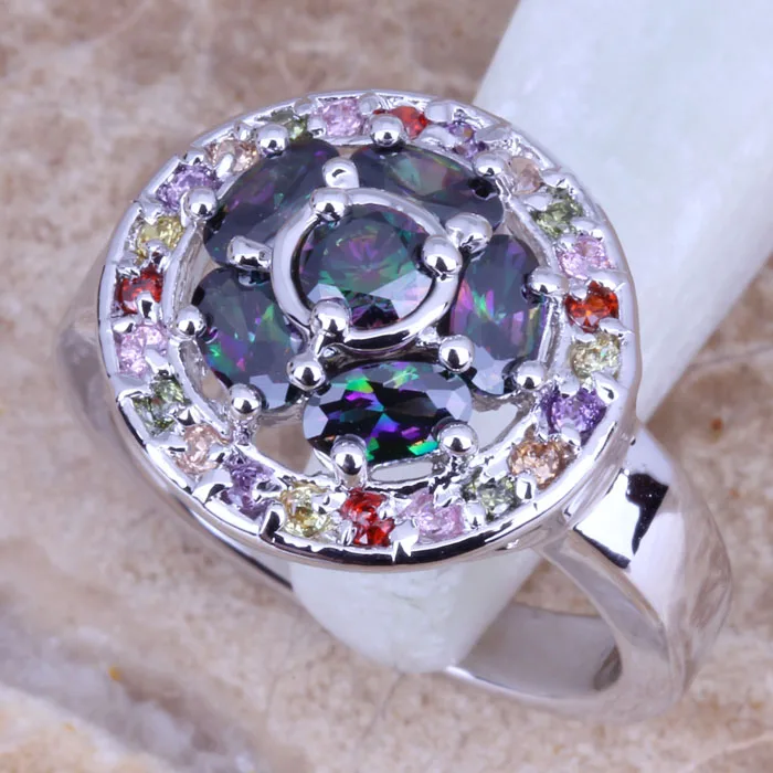 Rainbow Cubic Zirconia Multigem Silver Plated  Women\'s Ring Size 6 / 7 / 8 / 9 E804