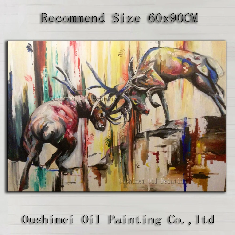 

Professional Artist Hand-painted High Quality Modern Abstract Stag Oil Painting On Canvas Fighting Stag Canvas Painting