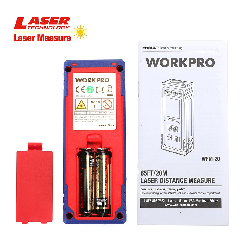 WORKPRO 65FT/20M &135FT/40M Laser Distance Meter Laser Rangefinder Digital  laser range finder tape distance measurer