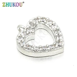 3Pcs/lot,9*10mm Love Heart Charms Brass Cubic Zirconia Pendants DIY Women Necklace Pendant Jewelry Accessory Findings:VD86