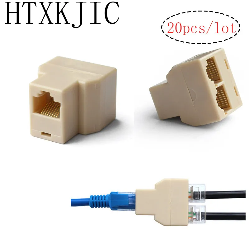 

20Pcs/Lot RJ-45 Cable Adapter RJ45 CAT5 Ethernet Cable Port 1 To 2 Socket Splitter Connector Adapter